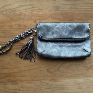 Express Silver Metallic Foldover Wristlet